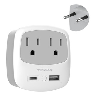 Adaptador De Enchufe De Viaje Tessan Tipo C Con 2 Salidas Y Adaptador De Enchufe De Viaje Tessan Tipo C Con 2 Salidas Y