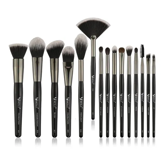 Set 15 Brochas Para Rostro Y Ojos Pelo Mixto Beili Color Negro
