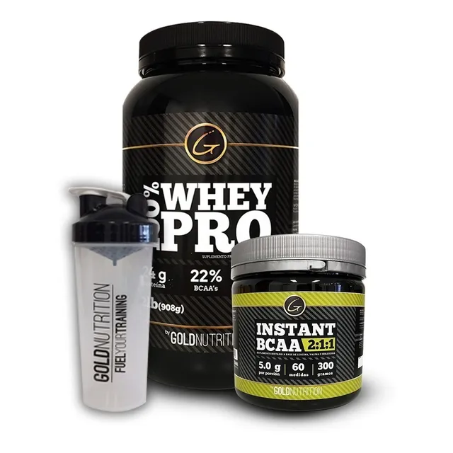 Pack Proteina - Whey Pro 2 Lb + Bcaa 300g + Shaker Sabor Frutilla + Sin sabor