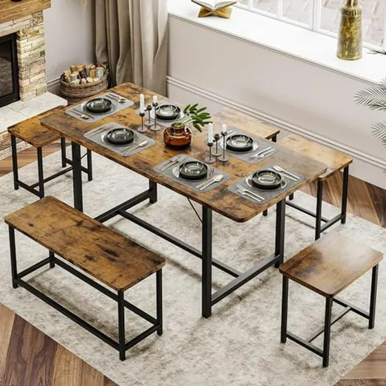 Juego De Comedor Para 6 Personas, Mesa Extensible De 63  Con