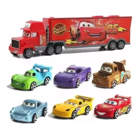Cars Combo Camion Mack + 6 Autitos Rayo Macqueen Mate