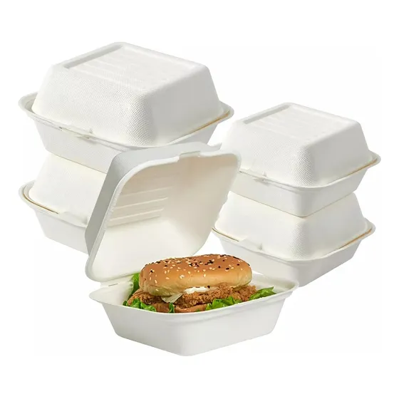 50 Contenedor De Alimentos Envases Desechables Compostables Color Blanco / Envases Compostables