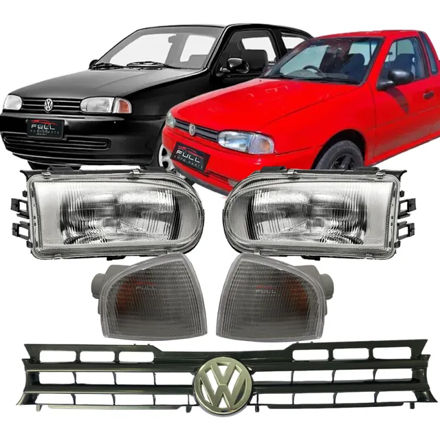 Par Farol Cromado + Pisca Cristal + Grade Dianteira Gol G2
