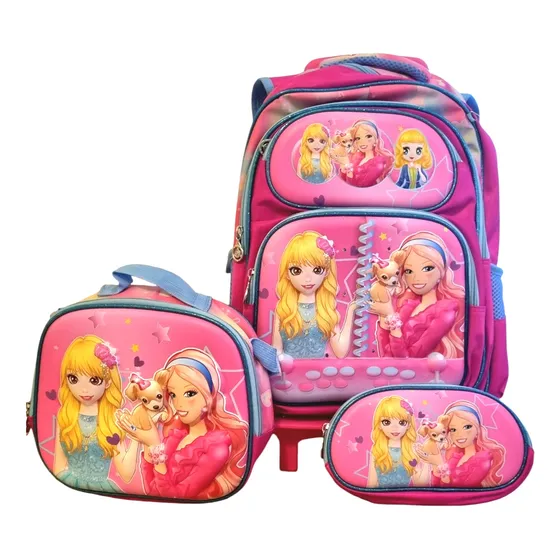 Combo Escolar Mochila Carro Desmontable Cartuchera Morral 3p
