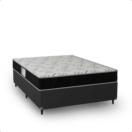 Cama Box Casal e Colchão D33 One Face cor couro preto E-Shop Casa