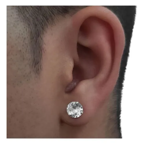 Brinco Masculino De Prata Pura 925 Diamante Sintético 7mm Cor Prateado