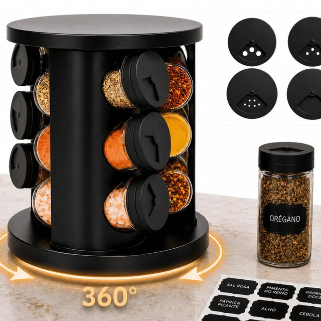 Porta temperos giratorio 360° com 9 potes