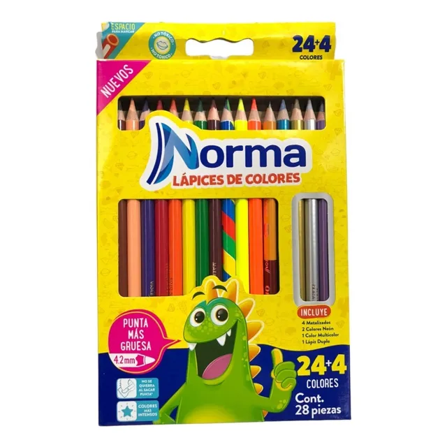 Caja De Colores Norma 24+4 Punta + Gruesa
