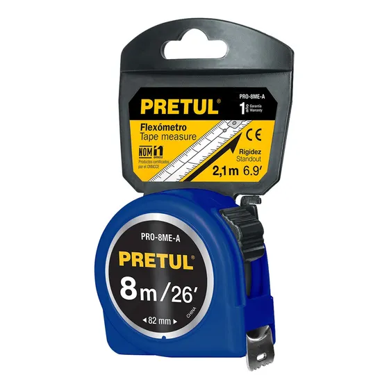 Flexómetro Azul 8m Cinta 25 Mm, Pretul 29998