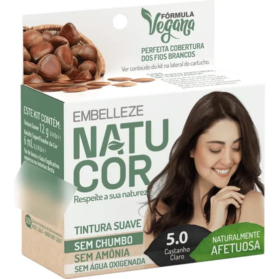 Kit Tintura Natucor  Tinta de cabelo tom 5.0 castanho claro para cabelo