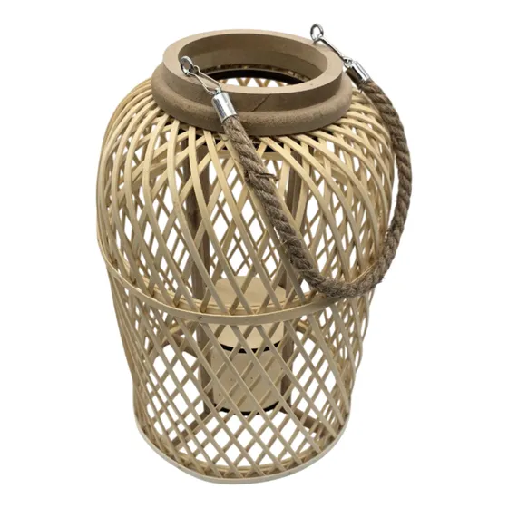 Candelabro De Bambu Natural Porta Vela Nordico Farol 40 Cm