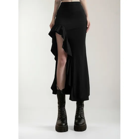 Falda Larga Con Tajo Y Volados Punk Grungeedgy Y2k Aesthetic