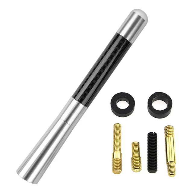Antena Corta Techo Auto 12 Cm Simil Carbono Plateado