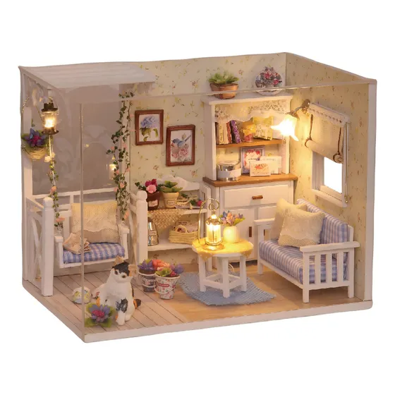 Rompecabezas Puzzle 3d Diy Gatito Casa Música Mecánica Luz