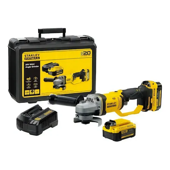 Kit Amoladora Stanley 20v + 2 Baterías + Cargador + Maletín Color Amarillo Y Negro
