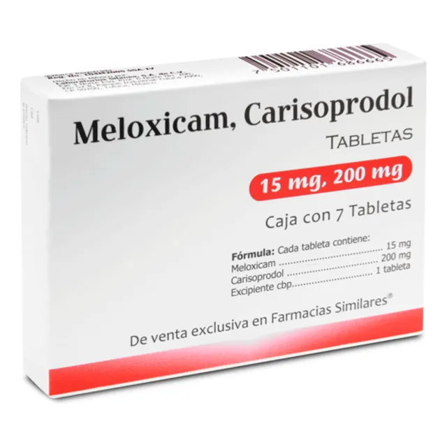 Meloxicam, Carisoprodol 7 Tabletas 15mg,200mg