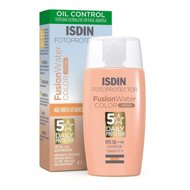 Protetor Solar Facial Fusion Water Cor Média Fps 50 50ml Isdin Protetor Solar Facial Fusion Water Cor Média Fps 50 50ml Isdin