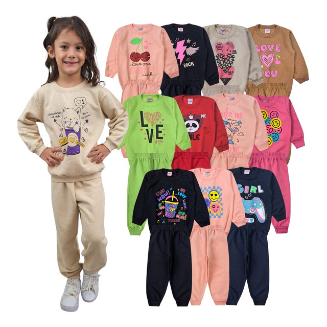 Kit 6 Peças Moletom Menina Infantil Inverno Atacado Barato Kit 6 Peças Moletom Menina Infantil Inverno Atacado Barato