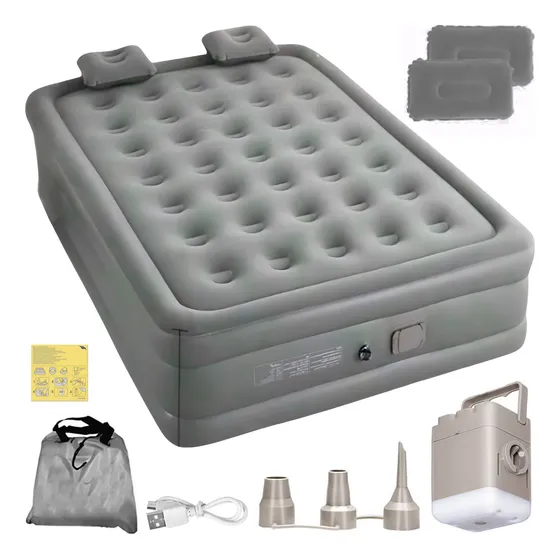 Colchón Inflable Eléctrico Koa Outdoor COL900 Compacto 2 Plazas con Almohadas Color Gris