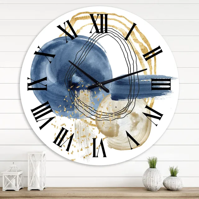 Designq Reloj Pared Moderno 'abstract Dark Blue Gold Black