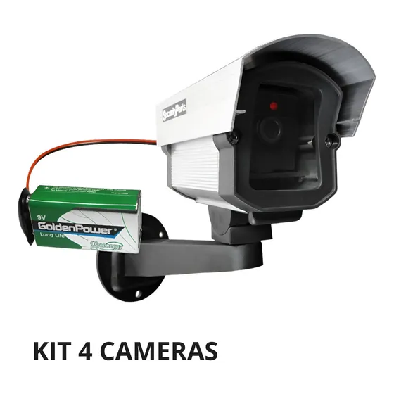 Kit 4 Câmeras Falsa C/ Led Para Segurança Bateria Pilha