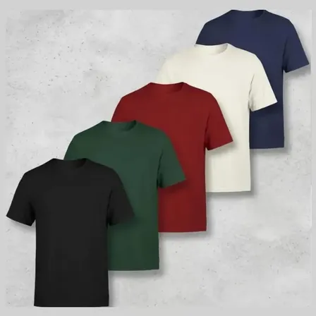 Kit 5 Camisetas Básicas Fio 30.1 Malha Sem Transparência Cores Sortidas Sem Estampa G Lisa Ou Rajada