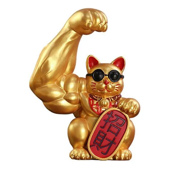 ) 2x Estatueta De Gato Da Sorte Chinês Braço Gato Feng Shui