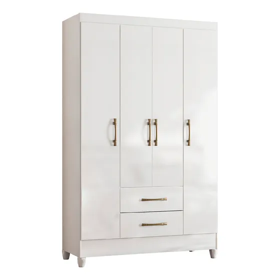 Guarda Roupas Solteiro Infantil 4 Portas 2 Gavetas Paraty Branco Moval
