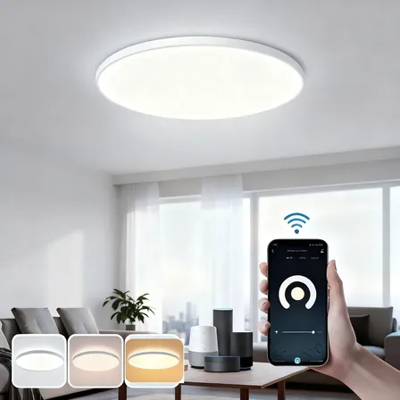 Lámpara Techo Led Moderna Para Cocina Sala Comedor Recamara 21w Wifi Alexa Google Home Inteligente Lámpara Techo Tricolor Blanco