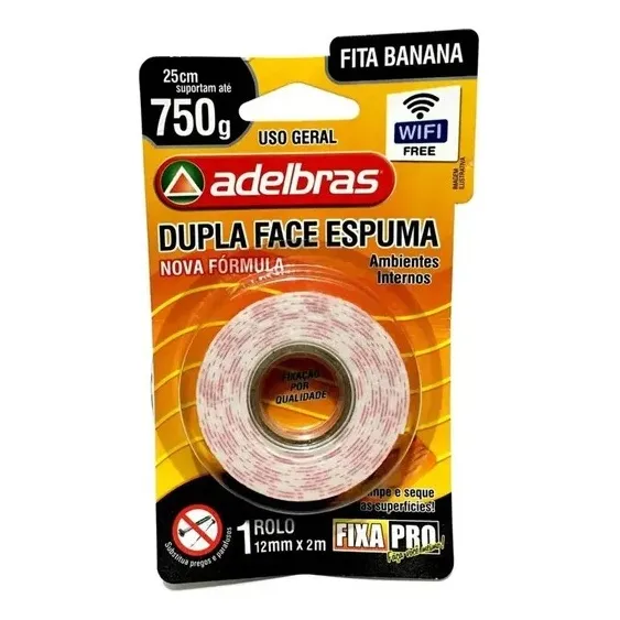 Fita Dupla Face Espuma Fixa Pro 12mmx2m - Adelbras