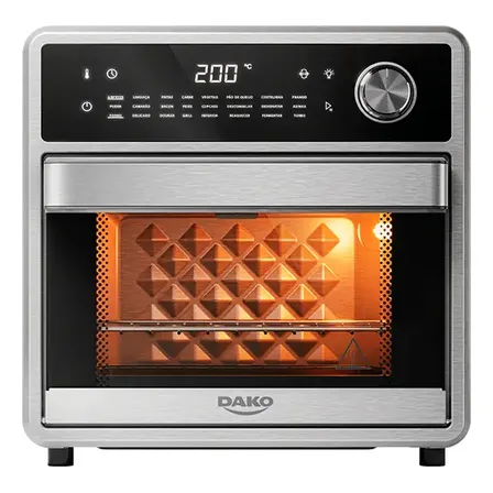 Forno Fryer Dako Inox 2 Em 1 Com Painel Digital 15 Litros 24 Funções e 1600W 220V