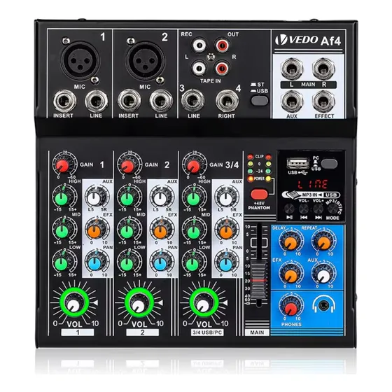 Mesa Som 4 Canais Dj Delay Repeat Bluetooth Usb Type C 48v+