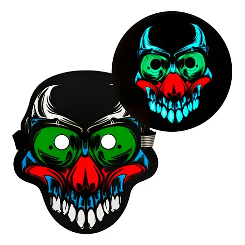 WELLXUNK Máscara LED De Halloween Con 3 Modos De Luz – Máscara De Neón Ajustable Y Transpirable, Ideal Para Fiestas, Cosplay Y Carnaval, Funciona Con Pilas AA (No Incluidas)