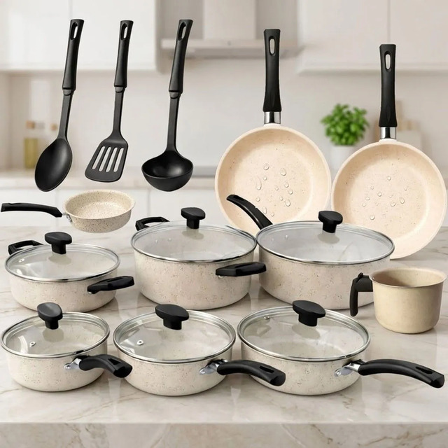 Jogo De Panelas 13 Peças Antiaderente Kit Cozinha Completa Marfim Bianco Vanilla Jogo De Panelas 13 Peças Antiaderente Kit Cozinha Completa Marfim Bianco Vanilla