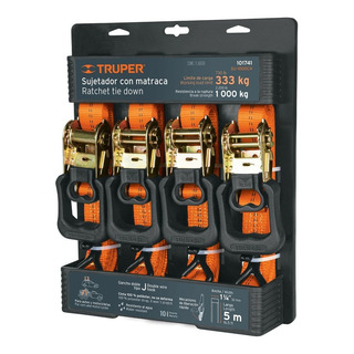 Juego Sujetadores C/matraca Carga Máx 1000 Kg Truper 101741 Color Naranja Juego Sujetadores C/matraca Carga Máx 1000 Kg Truper 101741 Color Naranja