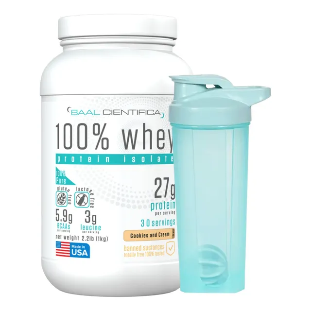 Whey Protein 100% Isolate 1kg - Cookies And Cream + Shaker