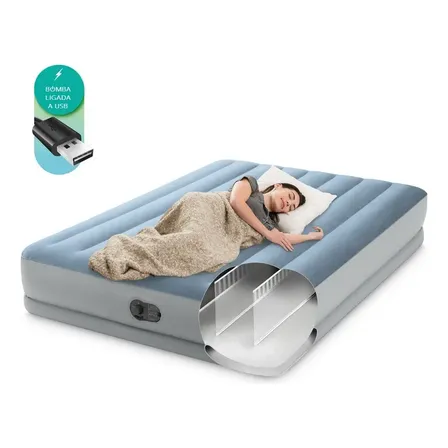 Colchão Inflável Casal Queen Com Bomba Embutida Usb Intex 64159 Azul
