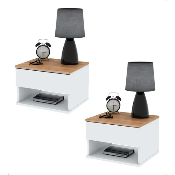 Mesa De Luz Flotante Mesita Pared Melamina 1 Cajón X2 Acabado Mate Color Blanco/paraiso