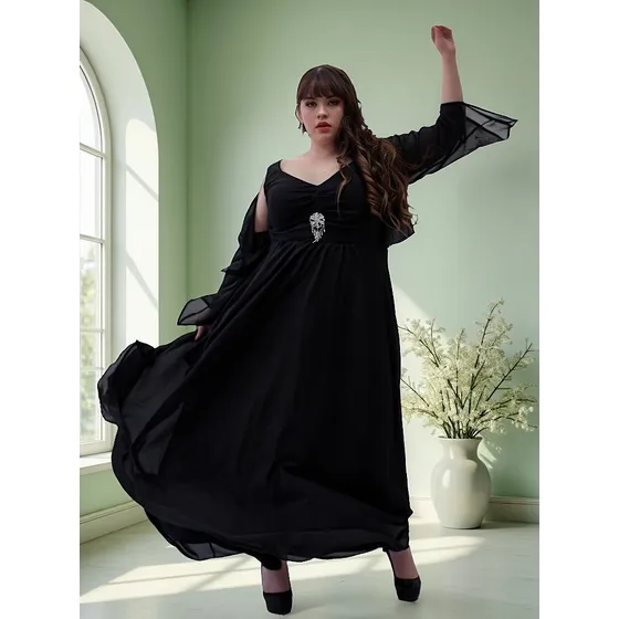 Vestido Gasa Con Torerita Talles Grandes Madrinas Con Broche