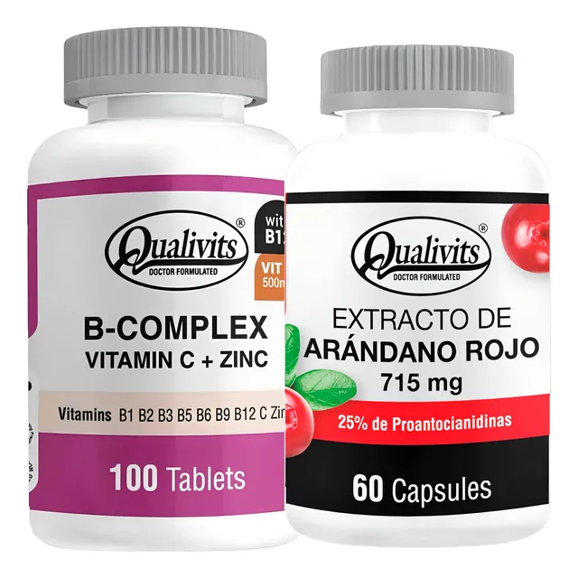 B Complex Vitamina C Zinc + Extracto Arándano Rojo Qualivits Sabor Sin Sabor