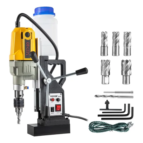 Vevor Taladro Magnético Eléctrico 6 Brocas 1100w 580rpm Color Negro y Amarillo