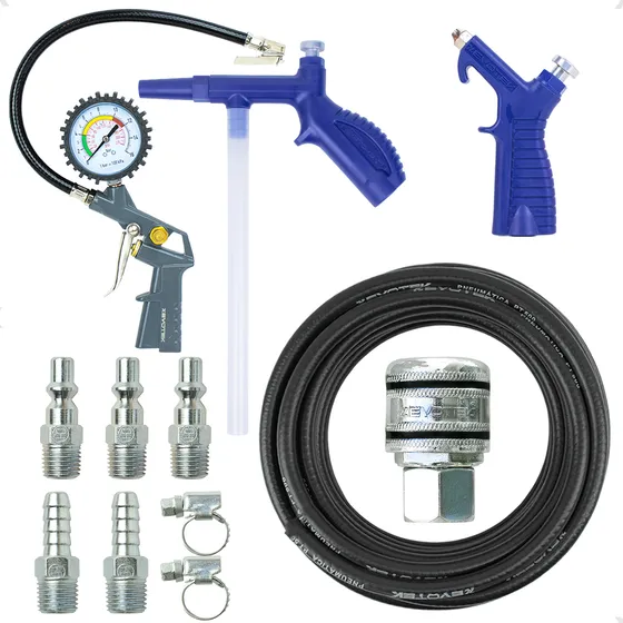 Kit Mangueira 10m Calibrador Bico Passar Ar Bico Encher Pneu