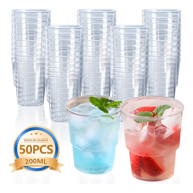 Copas De Plastico Desechables 50 Vasos De Plástico Reutilizables Vaso Transparente Desechable 200ml Prémium Eventos Fiestas