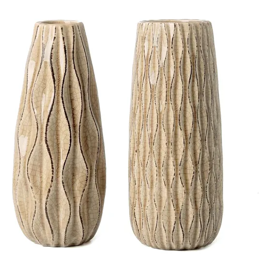 2 Jarrones De Cerámica Para Flores Decorativo Rústicos Beige