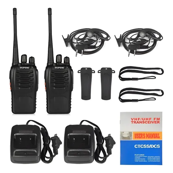 Pack 2 Walkie Talkies Osmano 200km 16 Canales Manos Libres Negro LED | Cuotas sin interés