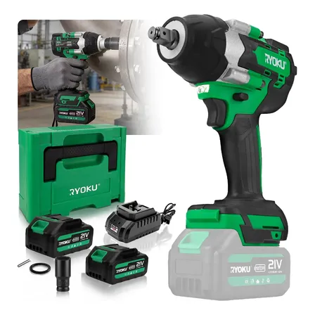 Chave De Impacto 700nm Brushless 2 Baterias Maleta Ryoku Verde 127/220v