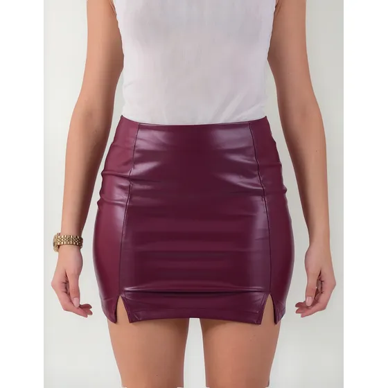 Pollera Falda Engomada Cuerina Pu Elastizada Mujer Tiro Alto