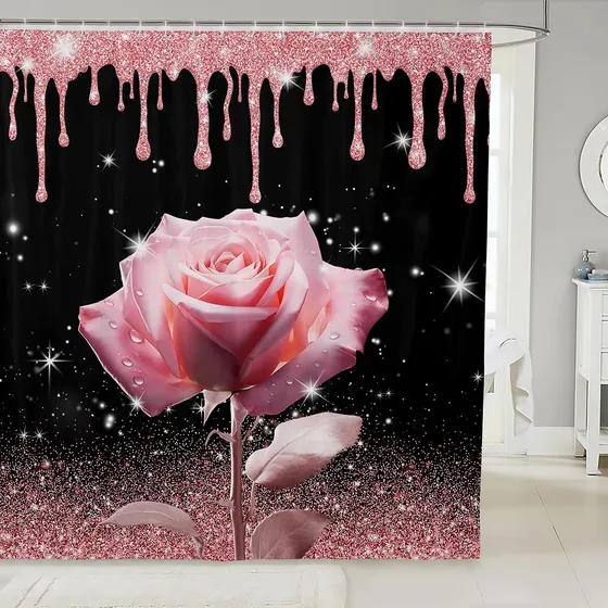 Manfei Cortina Ducha Rosa 3d Baño Brillante Purpurina Para