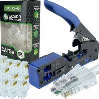 Alicate Crimpagem Cabo Rede + 100 Conector Rj45 Vazado