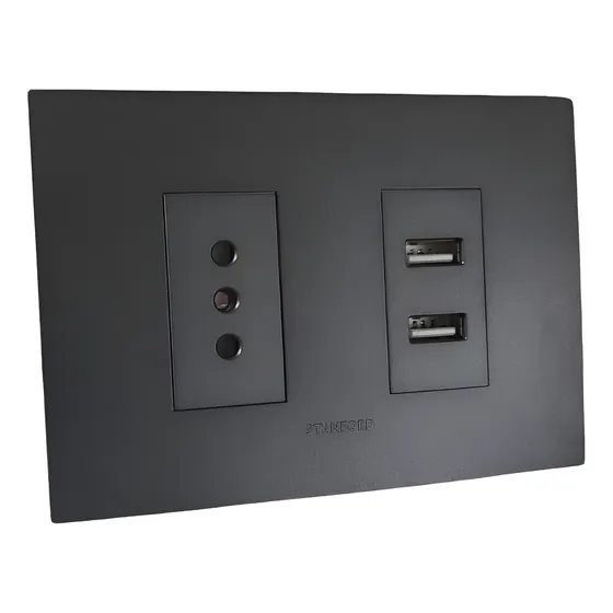 Enchufe Simple Grafito 10a 250v + 2 Tomas Usb Sec Stanford